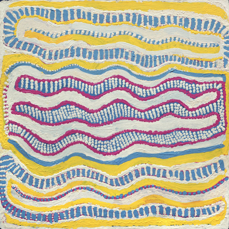 Aboriginal Artwork by Rosie Nangala Flemming, Ngapa Jukurrpa (water Dreaming) - Puyurru, 30.5x30.5cm