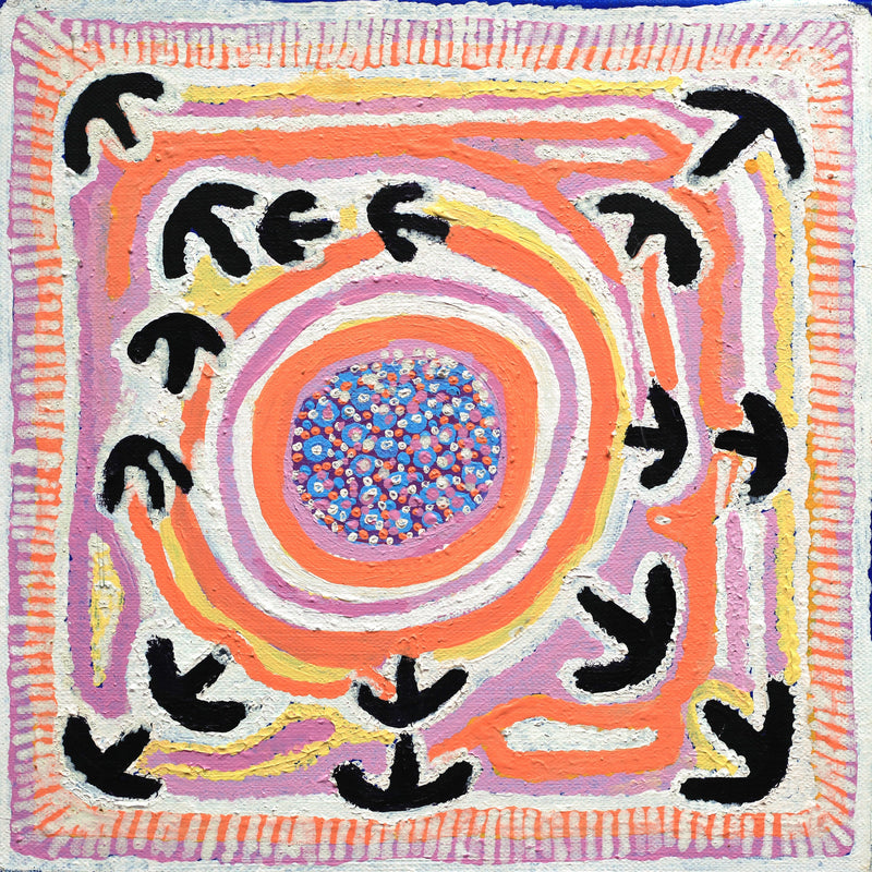 Aboriginal Artwork by Rosie Nangala Flemming, Yankirri Jukurrpa (Emu Dreaming) - Ngarlikurlangu, 30.5x30.5cm
