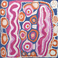 Aboriginal Artwork by Rosie Nangala Flemming, Ngapa Jukurrpa (water Dreaming) - Mikanji, 30x30cm