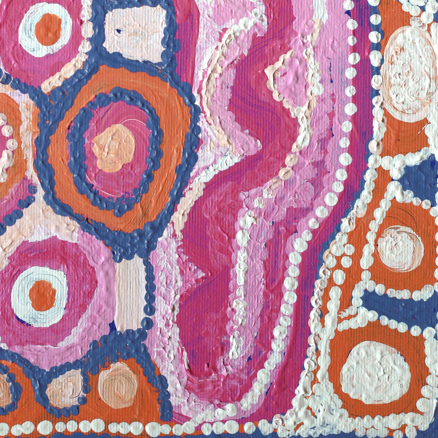 Aboriginal Artwork by Rosie Nangala Flemming, Ngapa Jukurrpa (water Dreaming) - Mikanji, 30x30cm