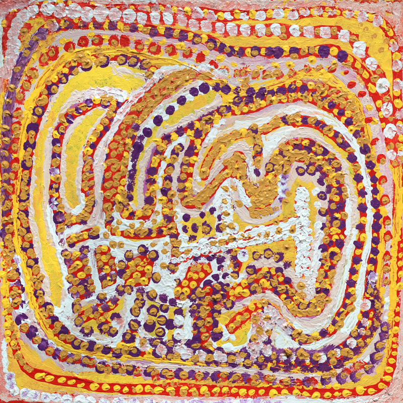 Aboriginal Artwork by Rosie Nangala Flemming, Ngapa Jukurrpa (water Dreaming) - Mikanji, 30x30cm