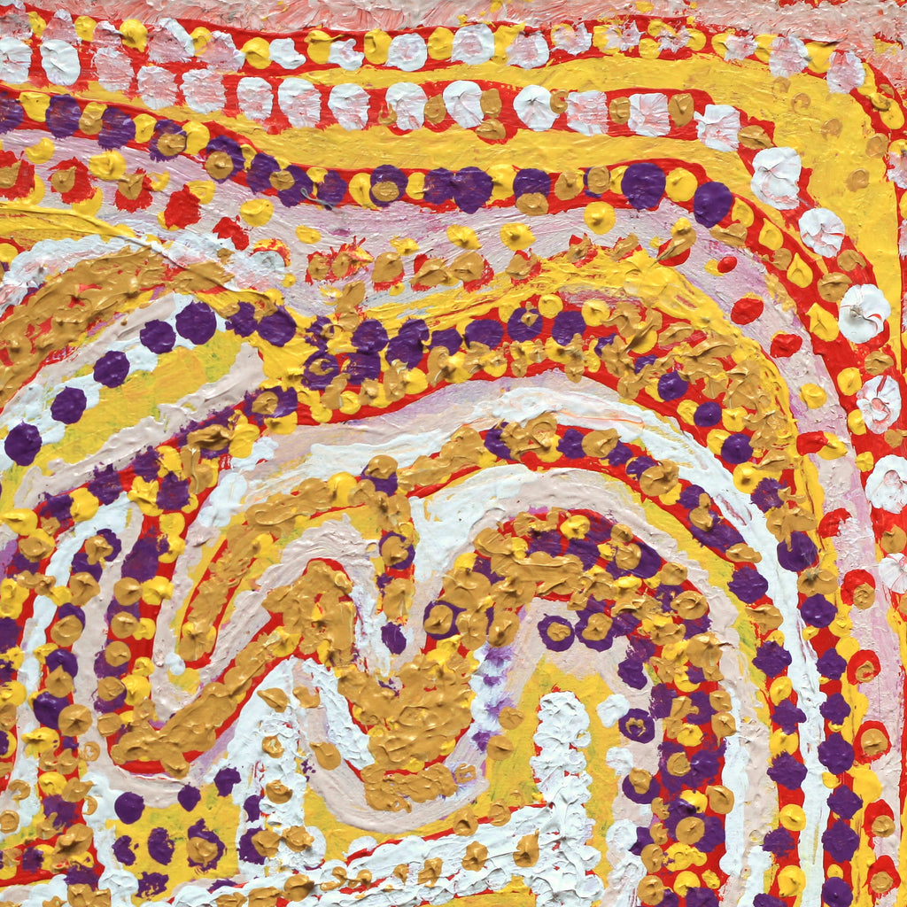 Aboriginal Artwork by Rosie Nangala Flemming, Ngapa Jukurrpa (water Dreaming) - Mikanji, 30x30cm
