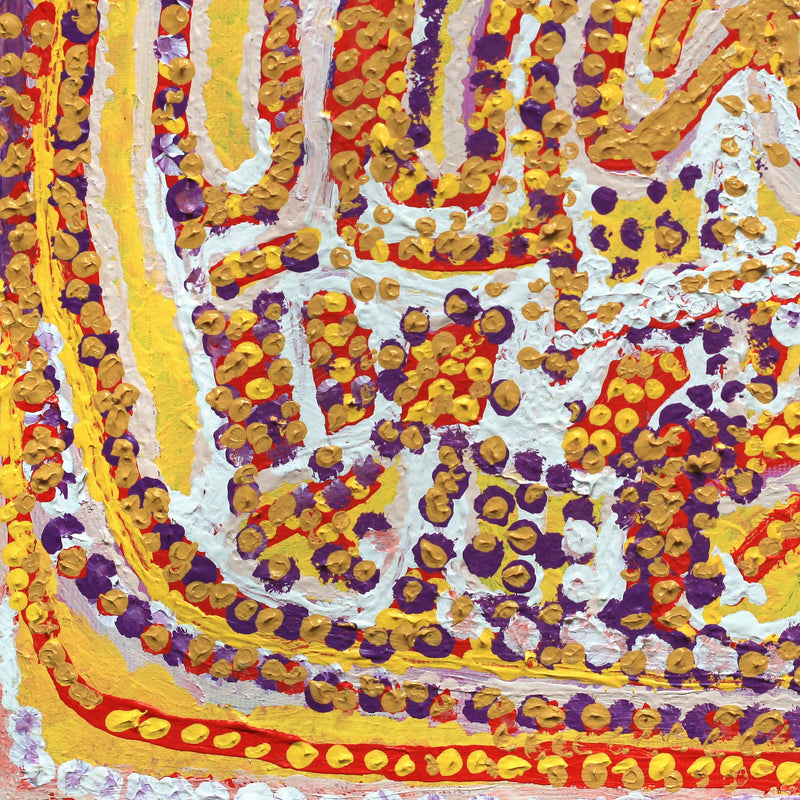 Aboriginal Artwork by Rosie Nangala Flemming, Ngapa Jukurrpa (water Dreaming) - Mikanji, 30x30cm