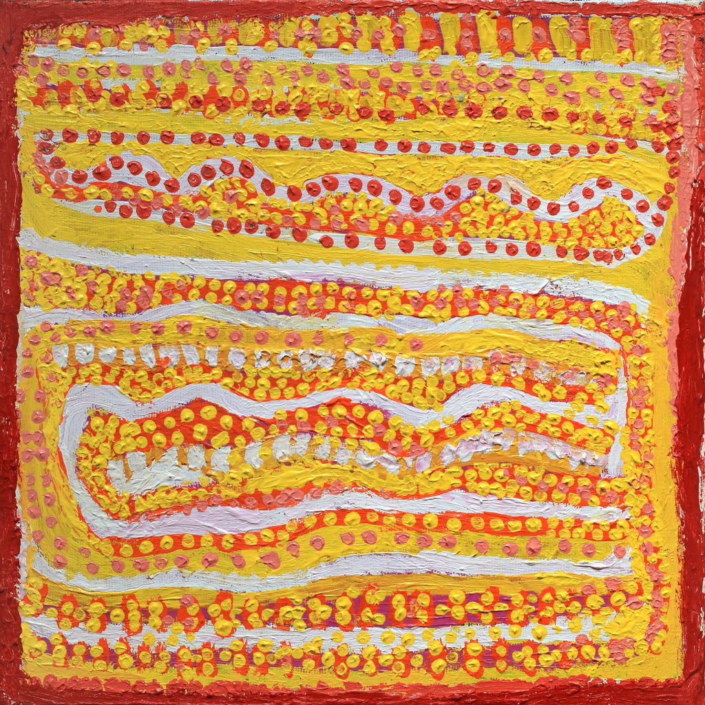 Aboriginal Artwork by Rosie Nangala Flemming, Ngapa Jukurrpa (water Dreaming) - Mikanji, 30x30cm - ART ARK®