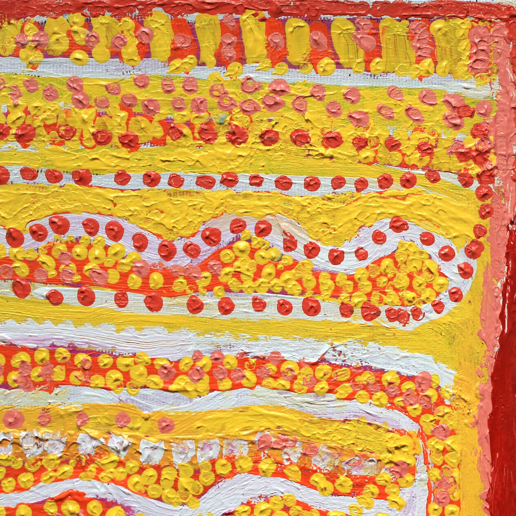Aboriginal Artwork by Rosie Nangala Flemming, Ngapa Jukurrpa (water Dreaming) - Mikanji, 30x30cm