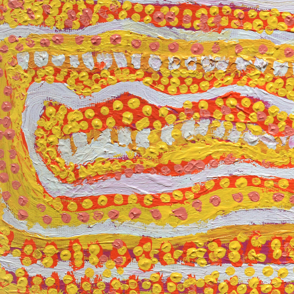Aboriginal Artwork by Rosie Nangala Flemming, Ngapa Jukurrpa (water Dreaming) - Mikanji, 30x30cm