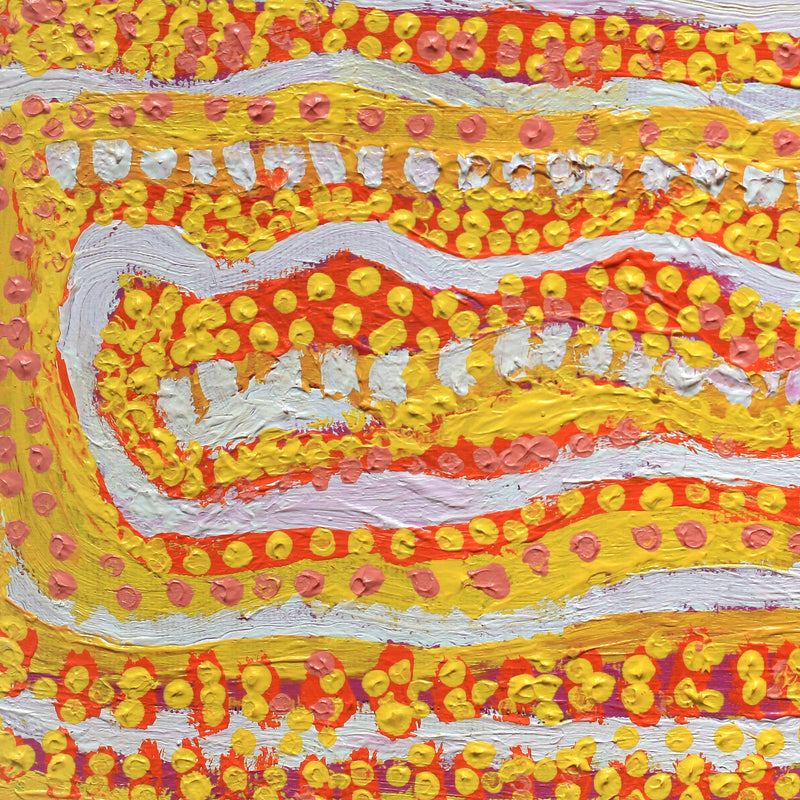 Aboriginal Artwork by Rosie Nangala Flemming, Ngapa Jukurrpa (water Dreaming) - Mikanji, 30x30cm