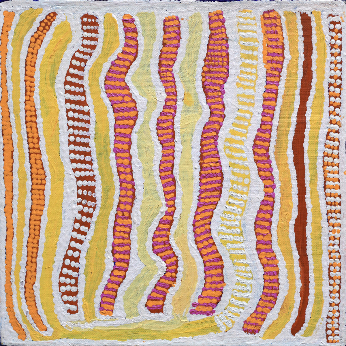 Aboriginal Art by Rosie Nangala Flemming, Ngapa Jukurrpa (water Dreaming) - Mikanji, 30.5x30.5cm - ART ARK®