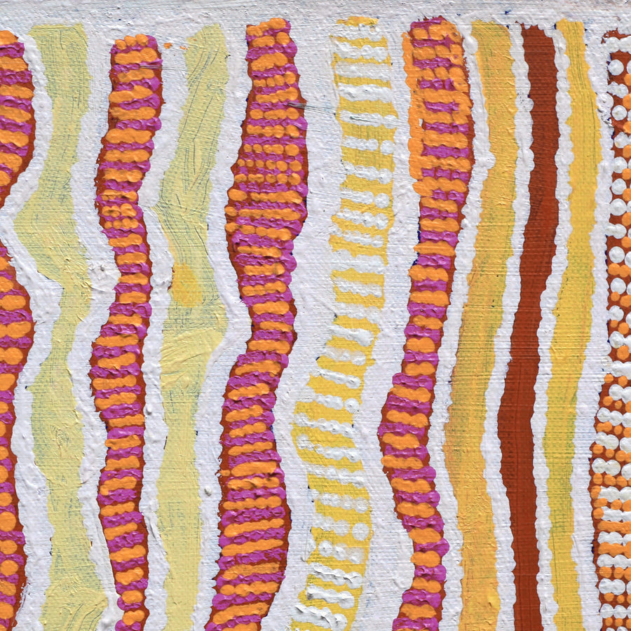 Aboriginal Artwork by Rosie Nangala Flemming, Ngapa Jukurrpa (water Dreaming) - Mikanji, 30.5x30.5cm
