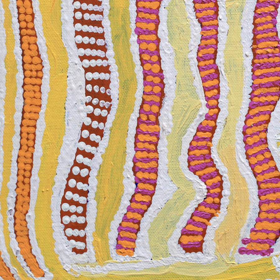 Aboriginal Artwork by Rosie Nangala Flemming, Ngapa Jukurrpa (water Dreaming) - Mikanji, 30.5x30.5cm