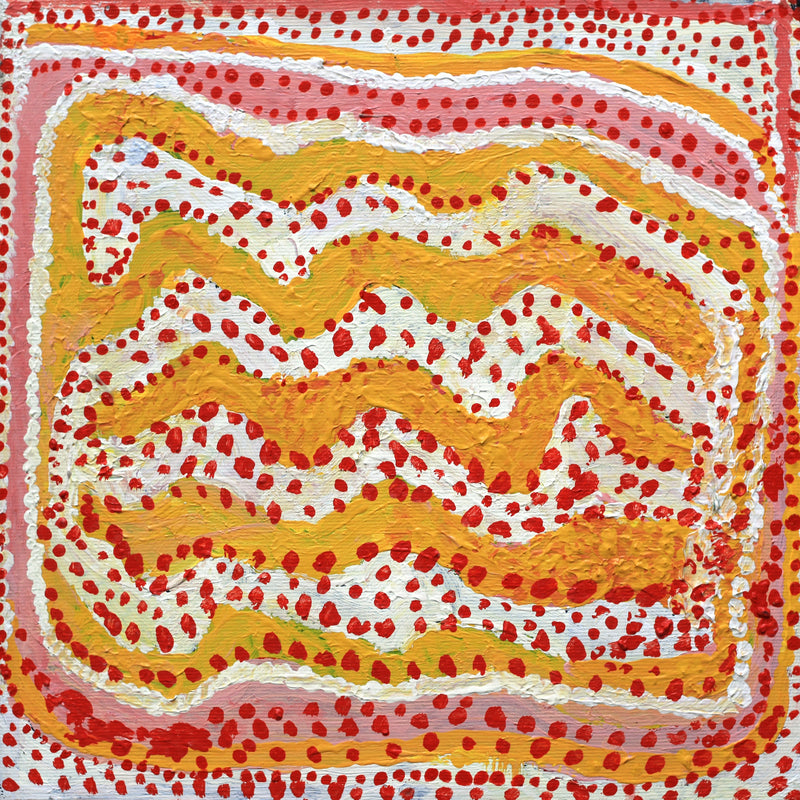 Aboriginal Artwork by Rosie Nangala Flemming, Ngapa Jukurrpa (water Dreaming) - Mikanji, 30x30cm