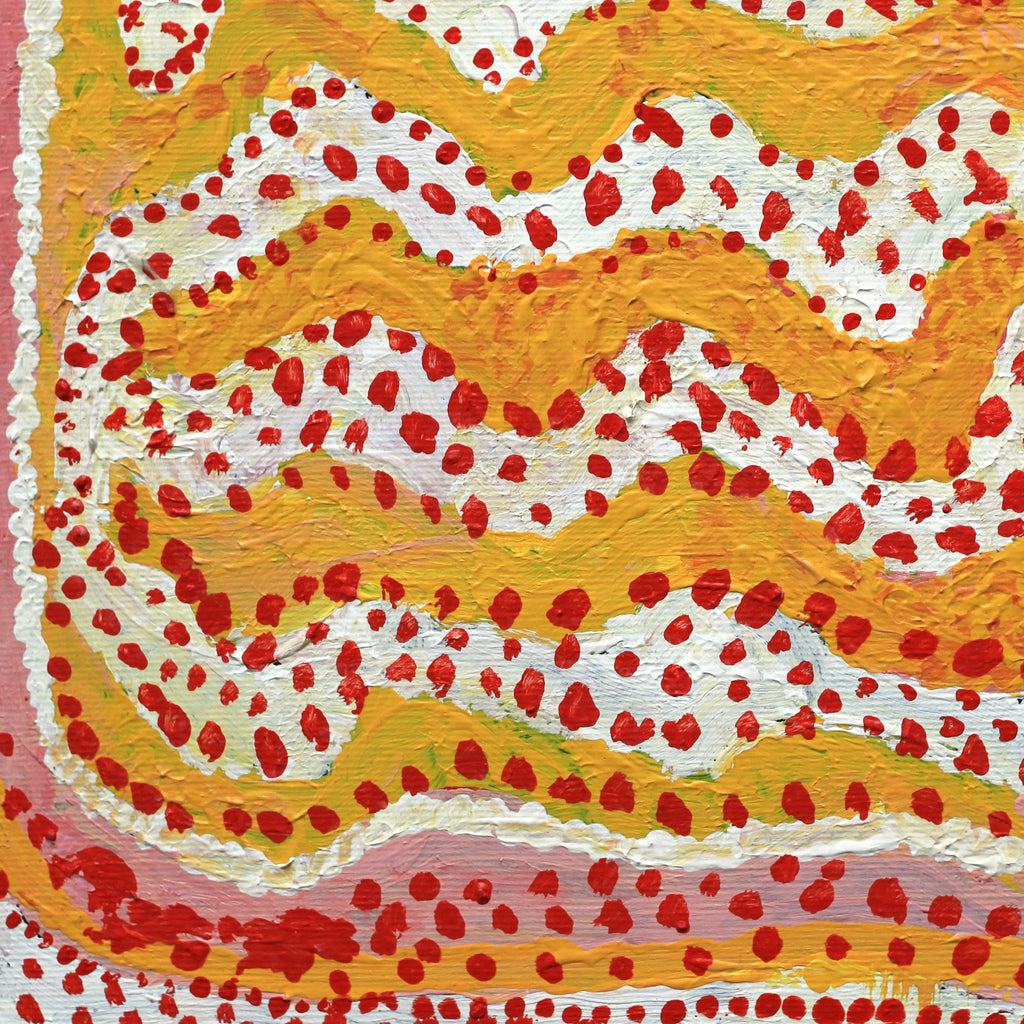 Aboriginal Artwork by Rosie Nangala Flemming, Ngapa Jukurrpa (water Dreaming) - Mikanji, 30x30cm
