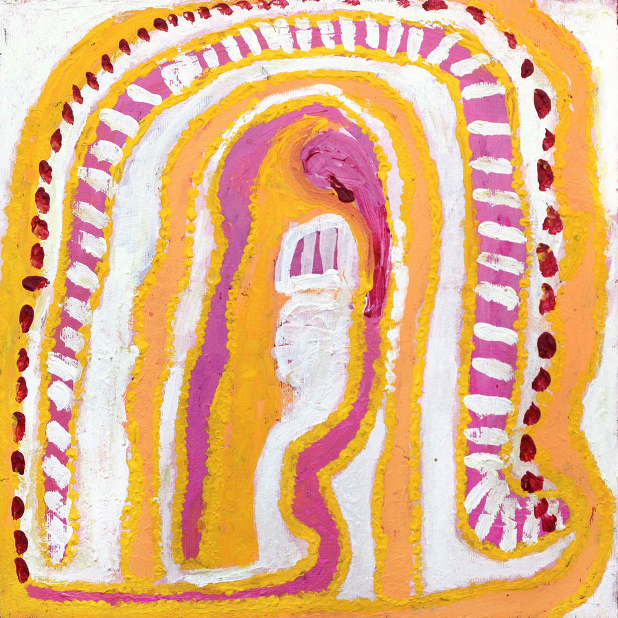 Aboriginal Artwork by Rosie Nangala Flemming, Ngapa Jukurrpa (water Dreaming) - Puyurru, 30x30cm