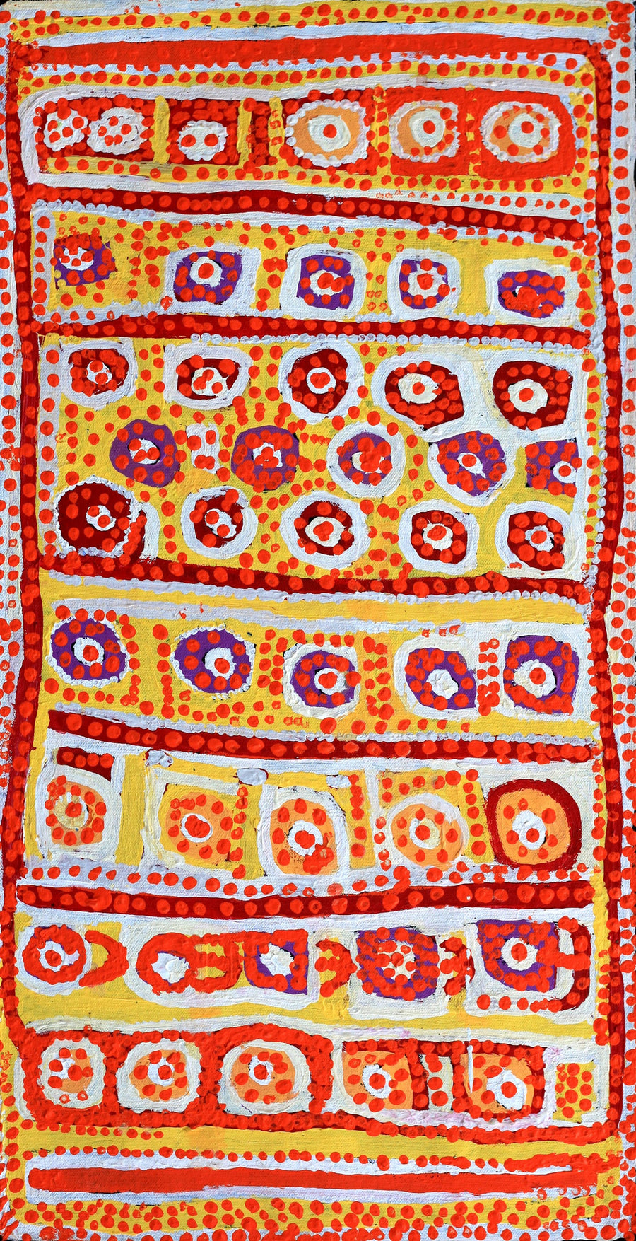 Aboriginal Artwork by Rosie Nangala Flemming, Ngapa Jukurrpa (Water Dreaming) - Mikanji, 61x30cm