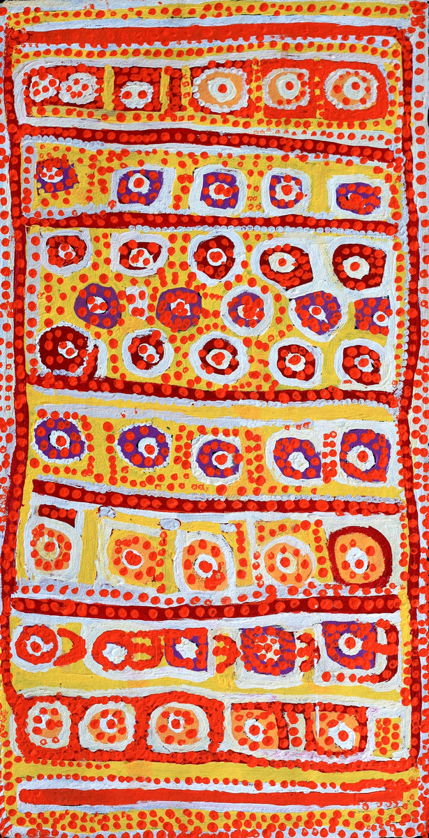 Aboriginal Art by Rosie Nangala Flemming, Ngapa Jukurrpa (Water Dreaming)  - Mikanji, 61x30cm - ART ARK®