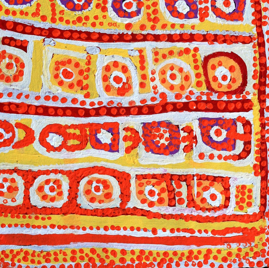 Aboriginal Artwork by Rosie Nangala Flemming, Ngapa Jukurrpa (Water Dreaming) - Mikanji, 61x30cm
