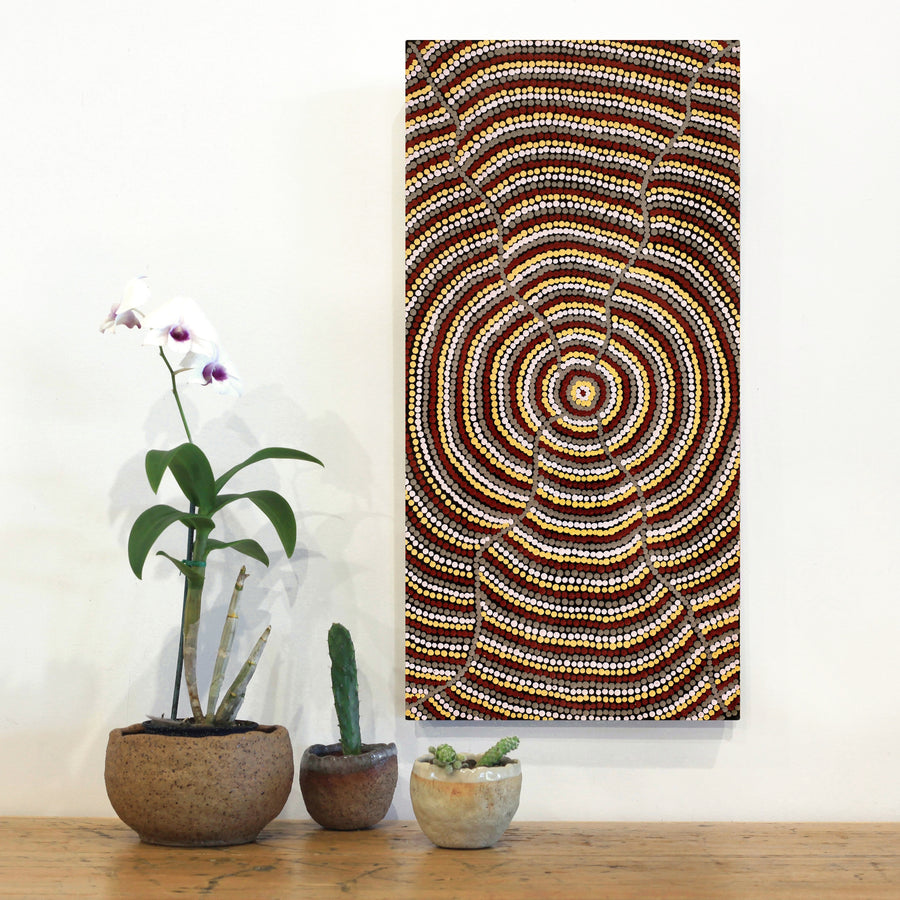 Aboriginal Artwork by Rosina Napurrurla White, Ngapa Jukurrpa (Water Dreaming) - Mikanji, 61x30cm