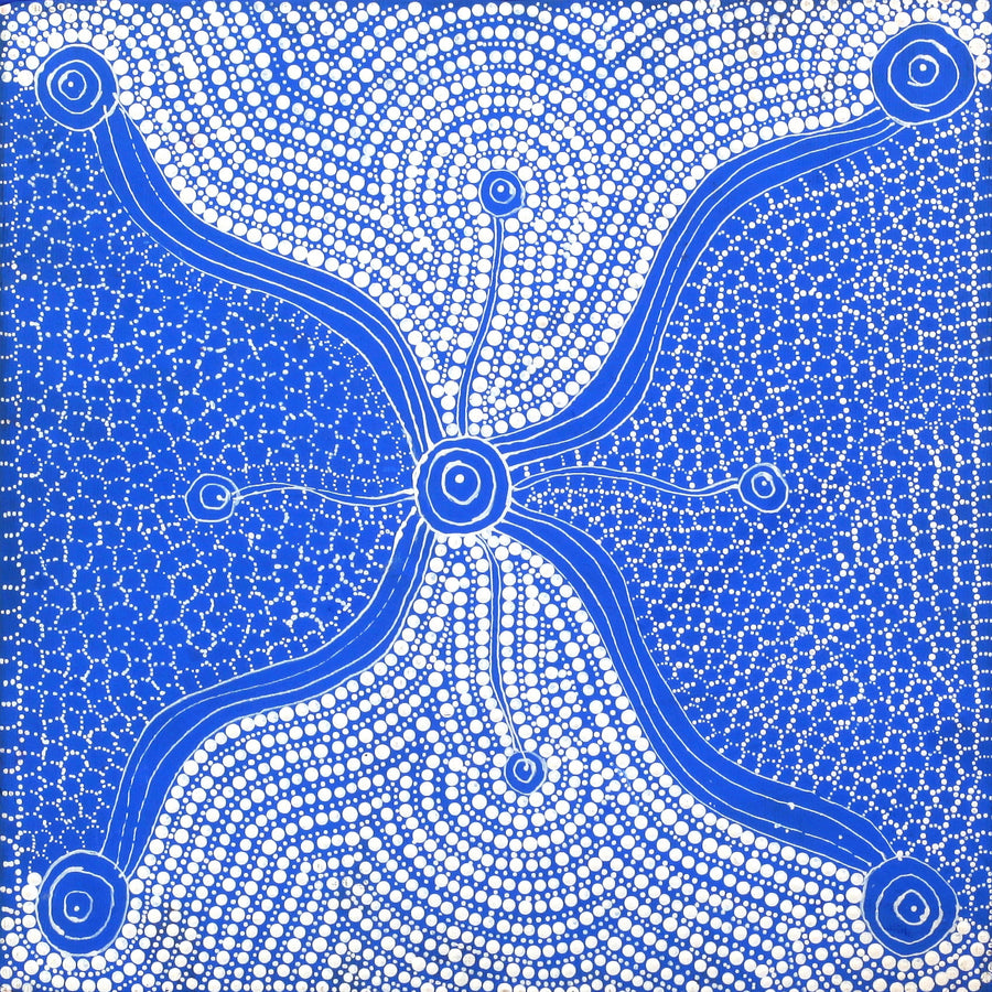 Aboriginal Artwork by Roslyn Napaljarri Jones, Lukarrara Jukurrpa (Desert Fringe-rush Seed Dreaming), 30x30cm