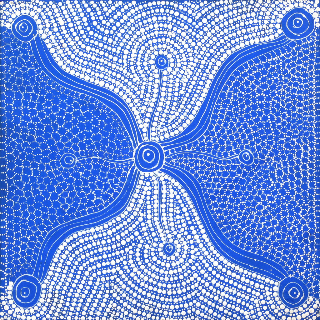 Aboriginal Artwork by Roslyn Napaljarri Jones, Lukarrara Jukurrpa (Desert Fringe-rush Seed Dreaming), 30x30cm - ART ARK®