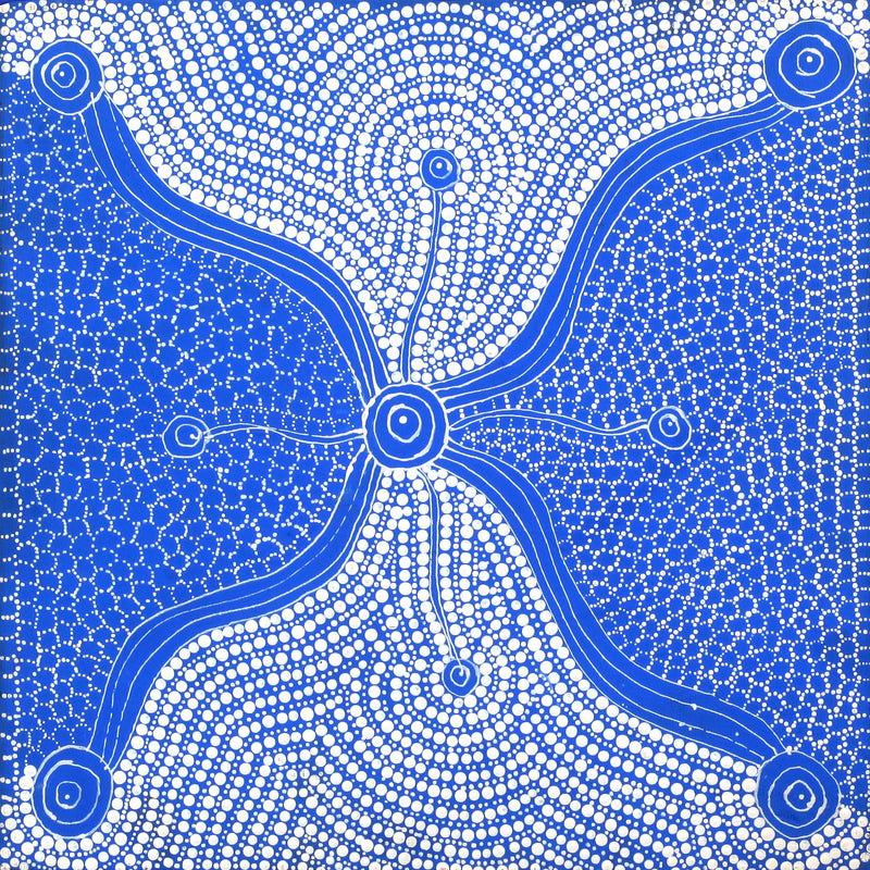 Aboriginal Artwork by Roslyn Napaljarri Jones, Lukarrara Jukurrpa (Desert Fringe-rush Seed Dreaming), 30x30cm