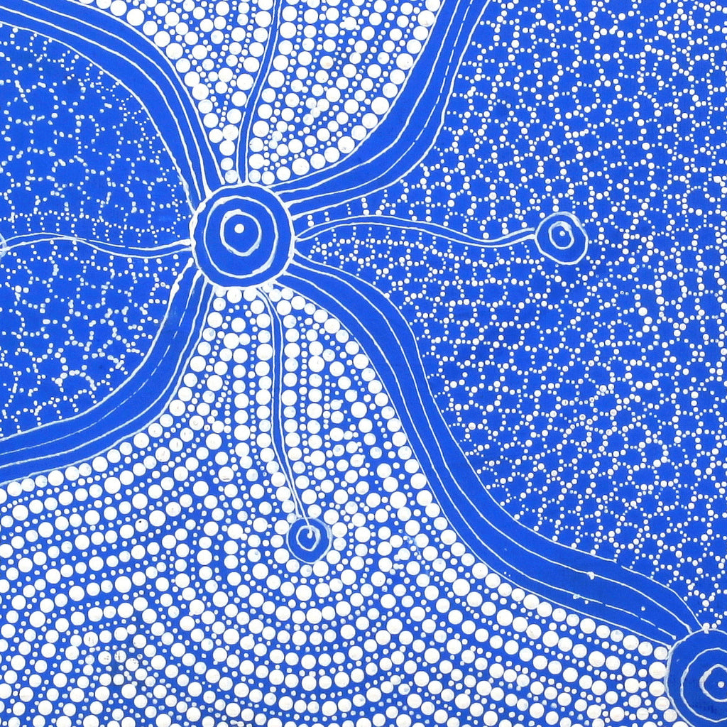 Aboriginal Artwork by Roslyn Napaljarri Jones, Lukarrara Jukurrpa (Desert Fringe-rush Seed Dreaming), 30x30cm