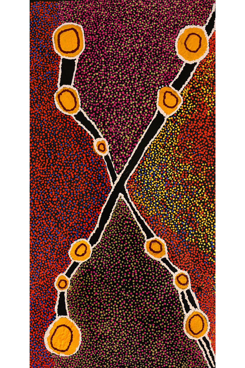 Aboriginal Art by Rowena Nelson, Ninuku Tjukurpa, 91x46cm - ART ARK®