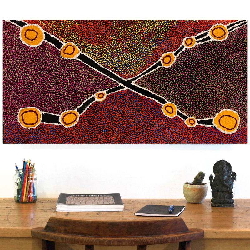 Aboriginal Artwork by Rowena Nelson, Ninuku Tjukurpa, 91x46cm