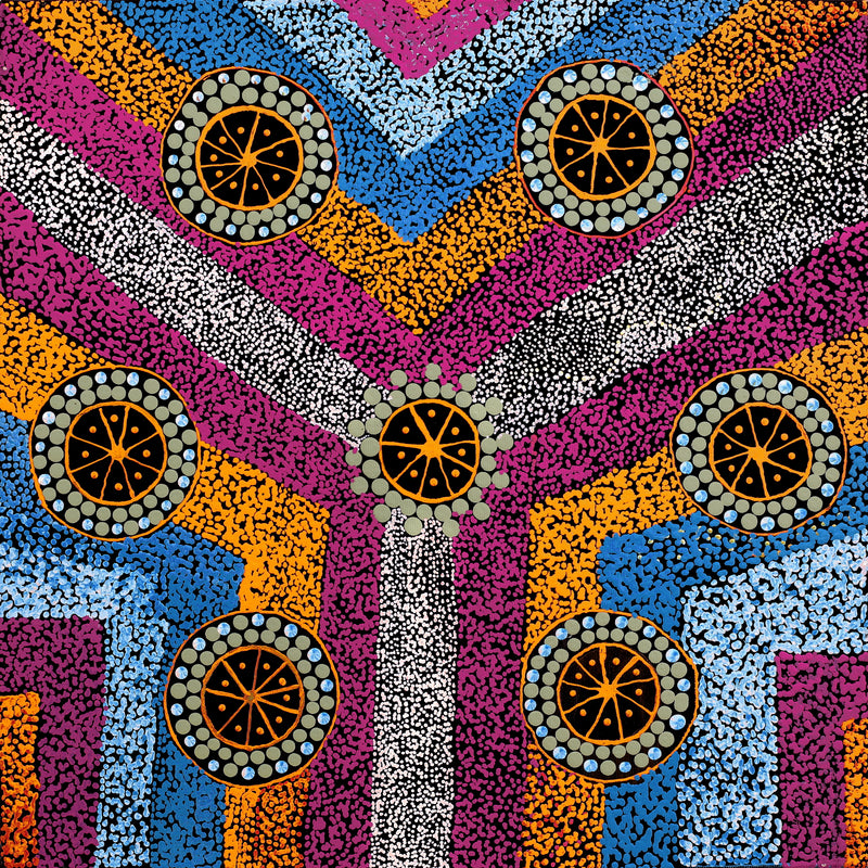 Aboriginal Artwork by Roxanne Napaljarri Collins, Yurrampi Jukurrpa (Honey Ant Dreaming), 40x40cm
