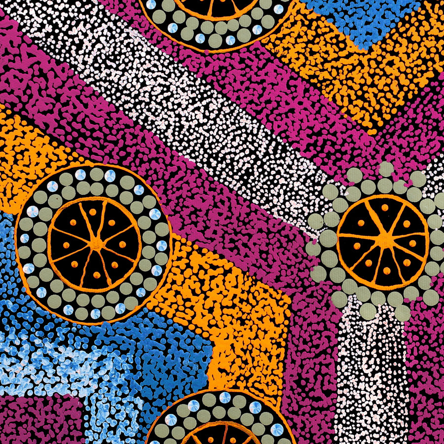 Aboriginal Artwork by Roxanne Napaljarri Collins, Yurrampi Jukurrpa (Honey Ant Dreaming), 40x40cm