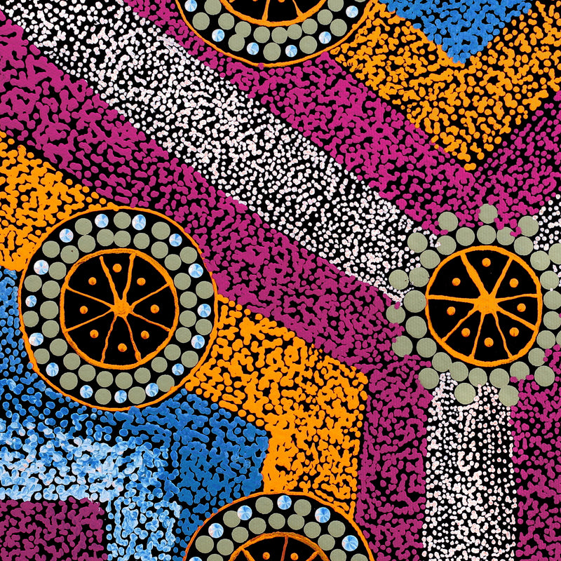 Aboriginal Artwork by Roxanne Napaljarri Collins, Yurrampi Jukurrpa (Honey Ant Dreaming), 40x40cm
