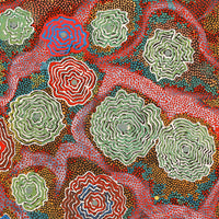 Aboriginal Artwork by Roxanne Napaljarri Collins, Yurrampi Jukurrpa (Honey Ant Dreaming), 40x40cm