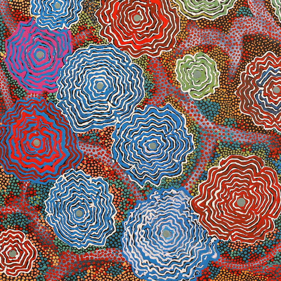 Aboriginal Artwork by Roxanne Napaljarri Collins, Yurrampi Jukurrpa (Honey Ant Dreaming), 40x40cm