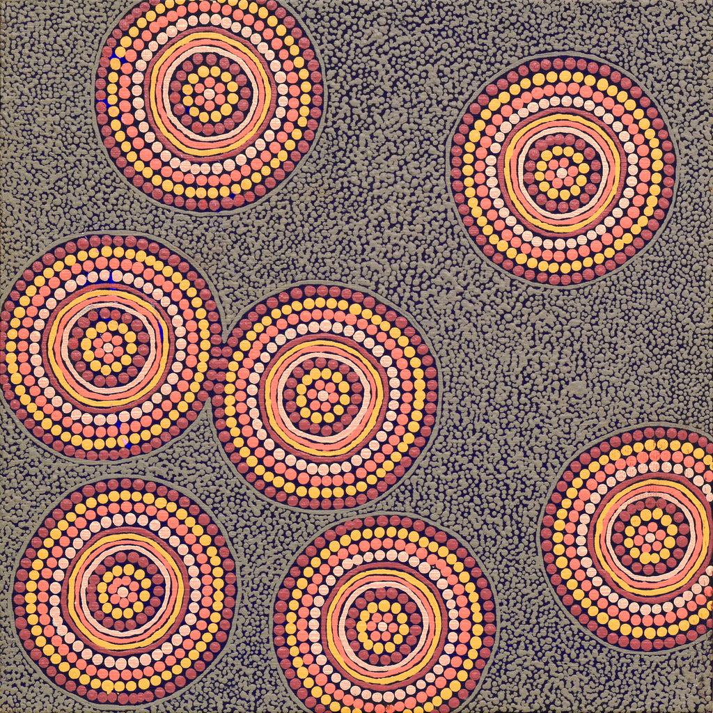 Aboriginal Artwork by Roxanne Nungarrayi Martin, Lukarrara Jukurrpa (Desert Fringe-rush Seed Dreaming), 30x30cm