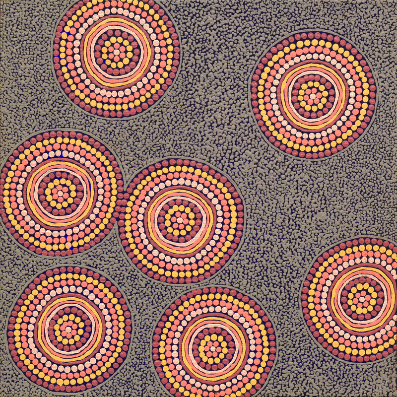 Aboriginal Artwork by Roxanne Nungarrayi Martin, Lukarrara Jukurrpa (Desert Fringe-rush Seed Dreaming), 30x30cm