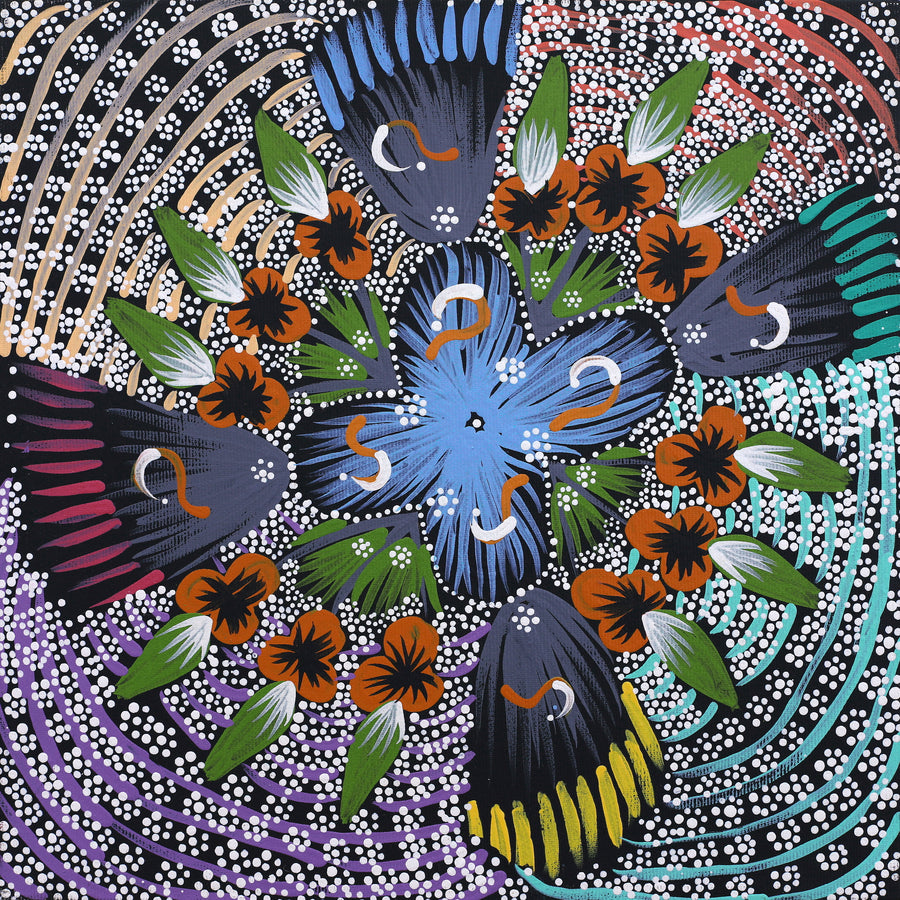 Aboriginal Artwork by Runa Napangardi Williams, Ngurlu Jukurrpa (Native Seed Dreaming), 30x30cm