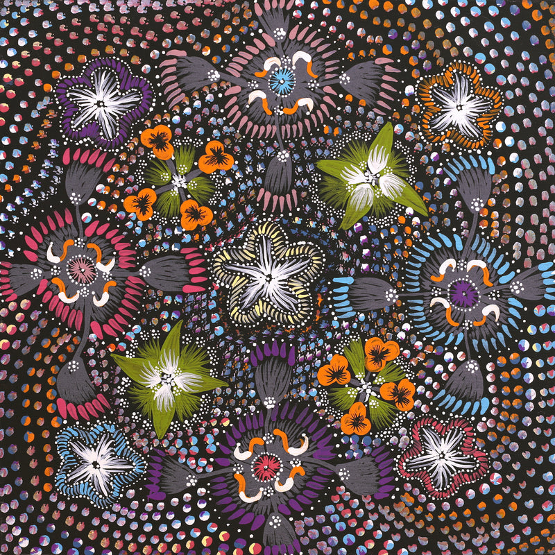 Aboriginal Artwork by Runa Napangardi Williams, Ngurlu Jukurrpa (Native Seed Dreaming), 40x40cm