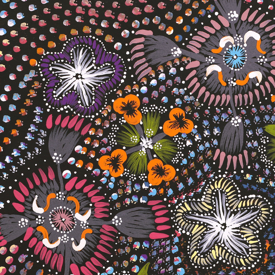 Aboriginal Artwork by Runa Napangardi Williams, Ngurlu Jukurrpa (Native Seed Dreaming), 40x40cm