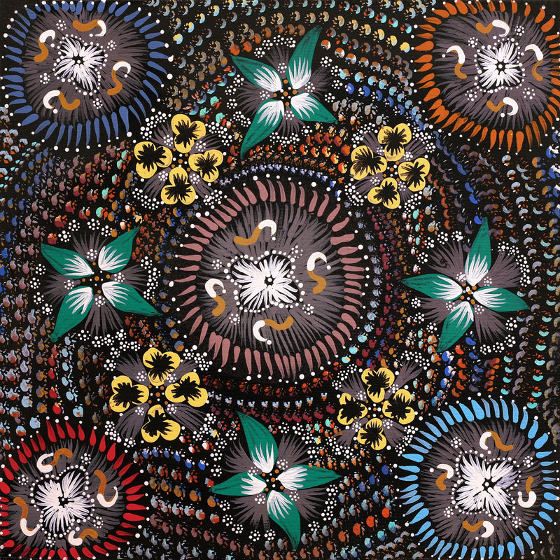 Aboriginal Artwork by Runa Napangardi Williams, Ngurlu Jukurrpa (Native Seed Dreaming), 40x40cm