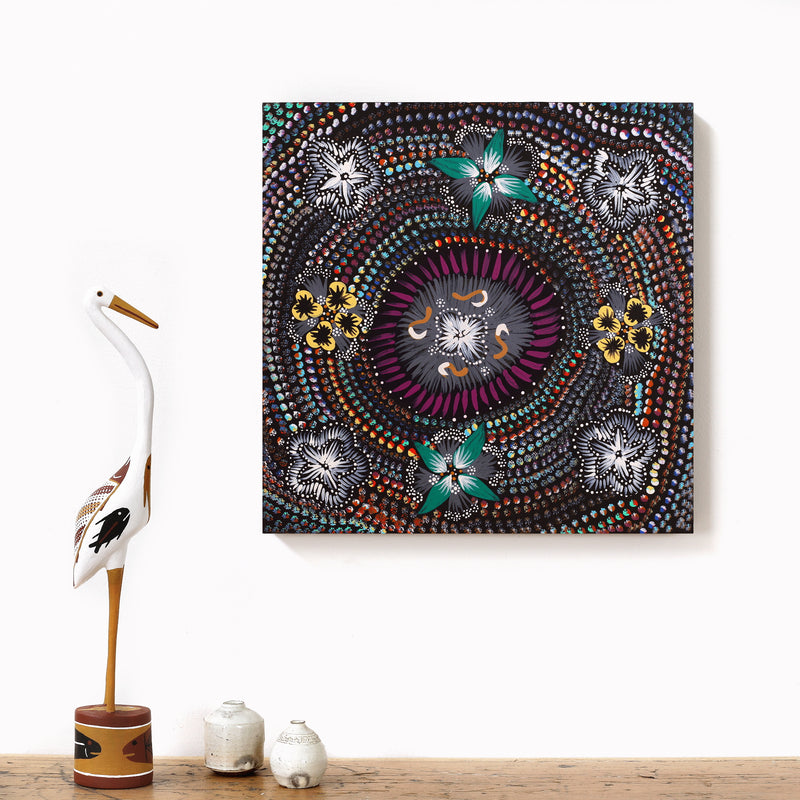 Aboriginal Artwork by Runa Napangardi Williams, Ngurlu Jukurrpa (Native Seed Dreaming), 40x40cm