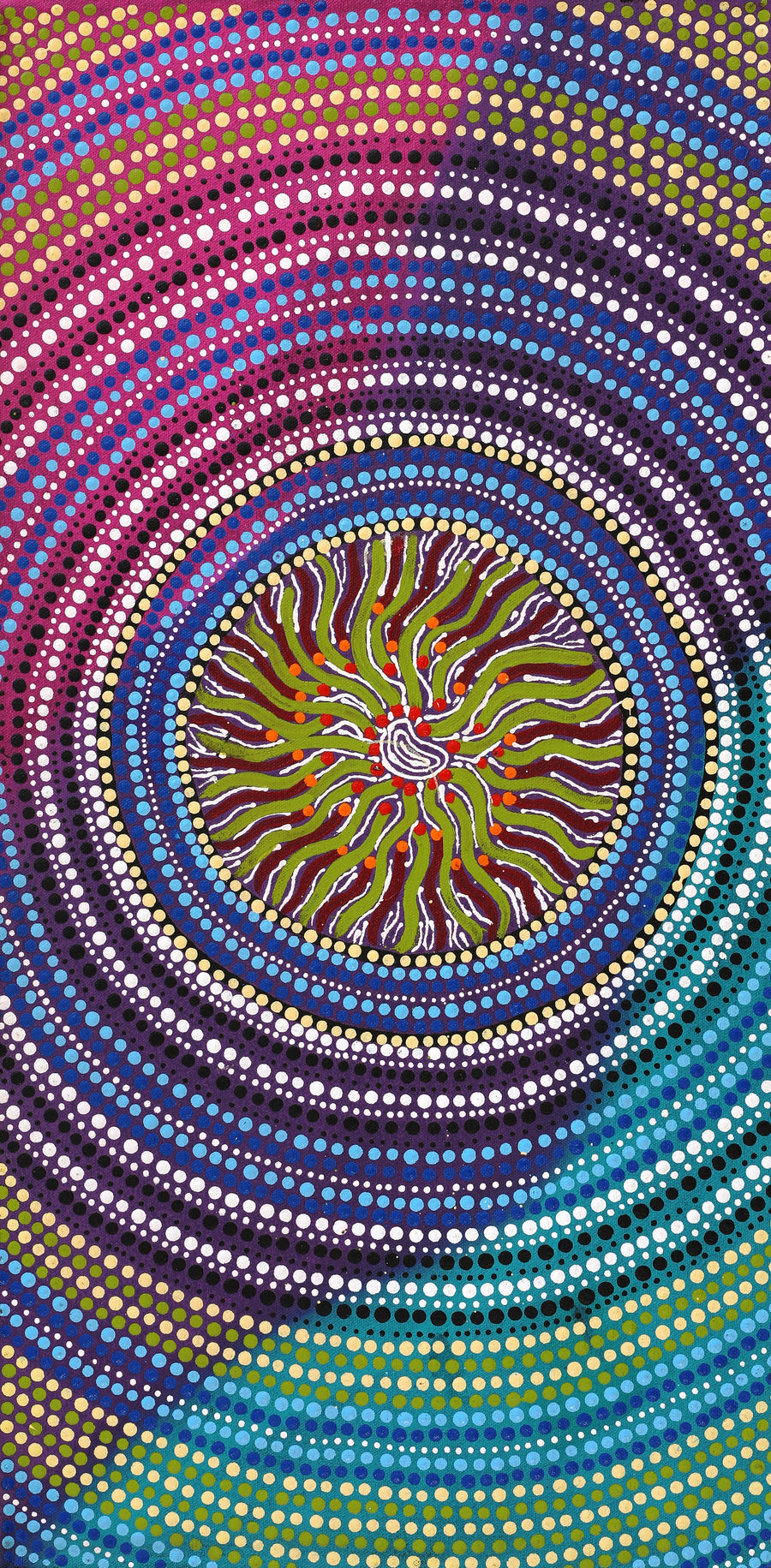 Aboriginal Artwork by Ruth Napangardi Langdon, Wanakiji Jukurrpa (Bush Tomato Dreaming), 61x30cm