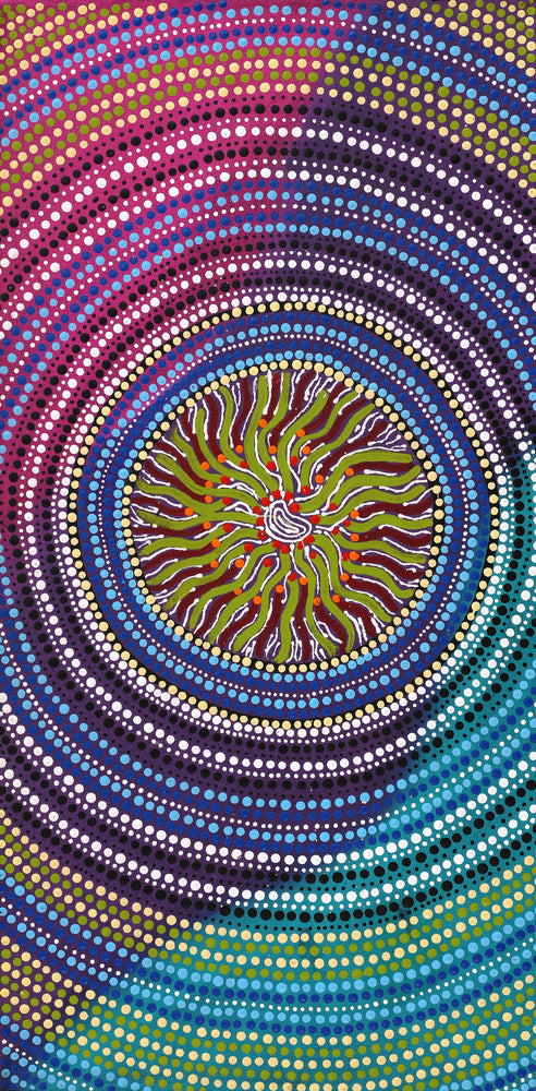 Aboriginal Artwork by Ruth Napangardi Langdon, Wanakiji Jukurrpa (Bush Tomato Dreaming), 61x30cm