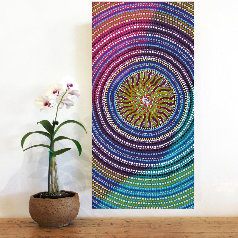 Aboriginal Artwork by Ruth Napangardi Langdon, Wanakiji Jukurrpa (Bush Tomato Dreaming), 61x30cm
