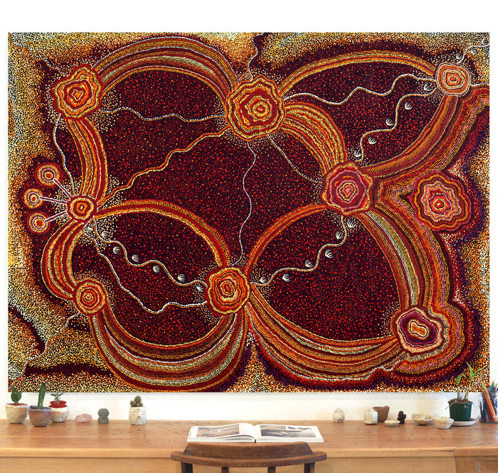 Aboriginal Art by Ruth Nungarrayi Spencer, Wardapi Jukurrpa (Goanna Dreaming) - Yarripilangu, 203x152cm - ART ARK®