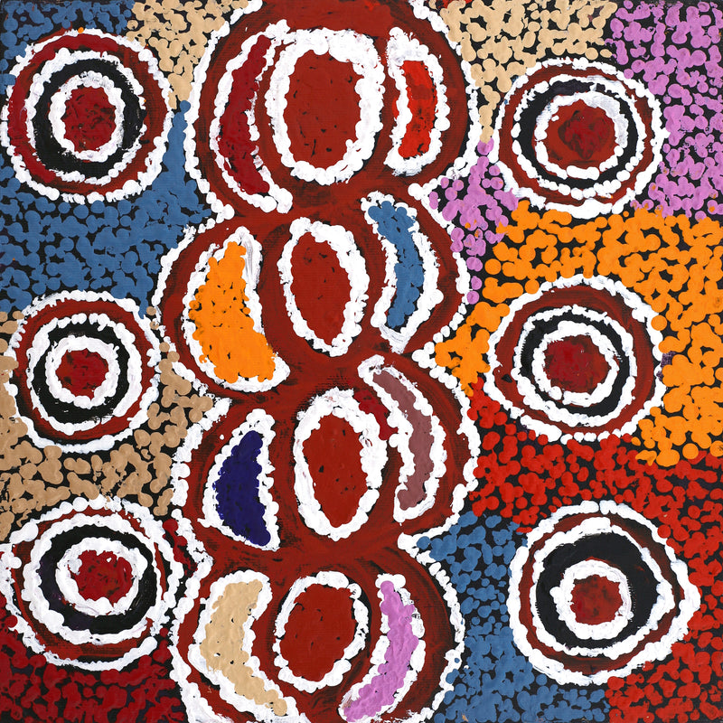 Aboriginal Artwork by Ruth Nungarrayi Spencer, Warlukurlangu Jukurrpa (Fire country Dreaming), 30x30cm