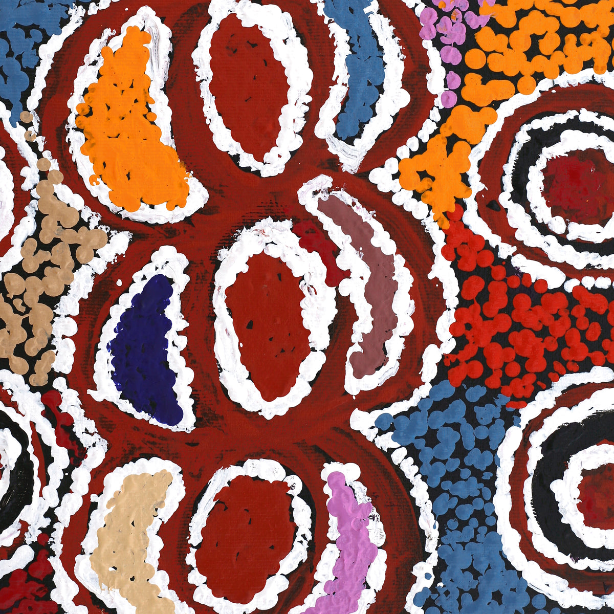 Aboriginal Art by Ruth Nungarrayi Spencer, Warlukurlangu Jukurrpa (Fire country Dreaming), 30x30cm - ART ARK®