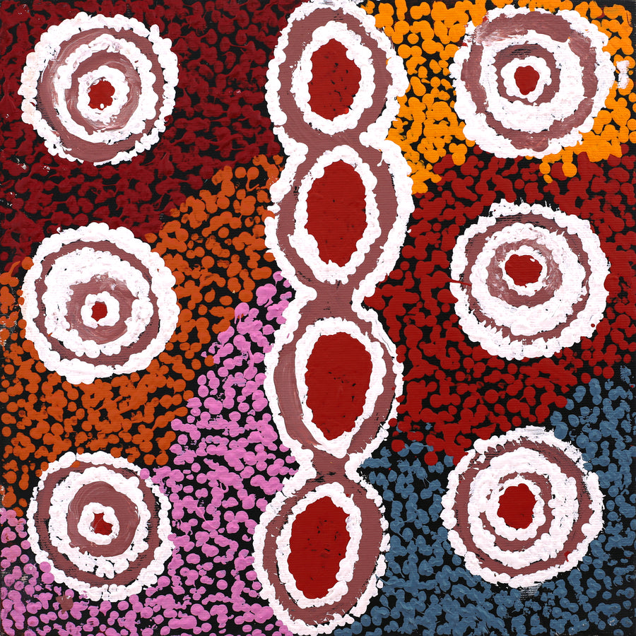 Aboriginal Artwork by Ruth Nungarrayi Spencer, Warlukurlangu Jukurrpa (Fire country Dreaming), 30x30cm