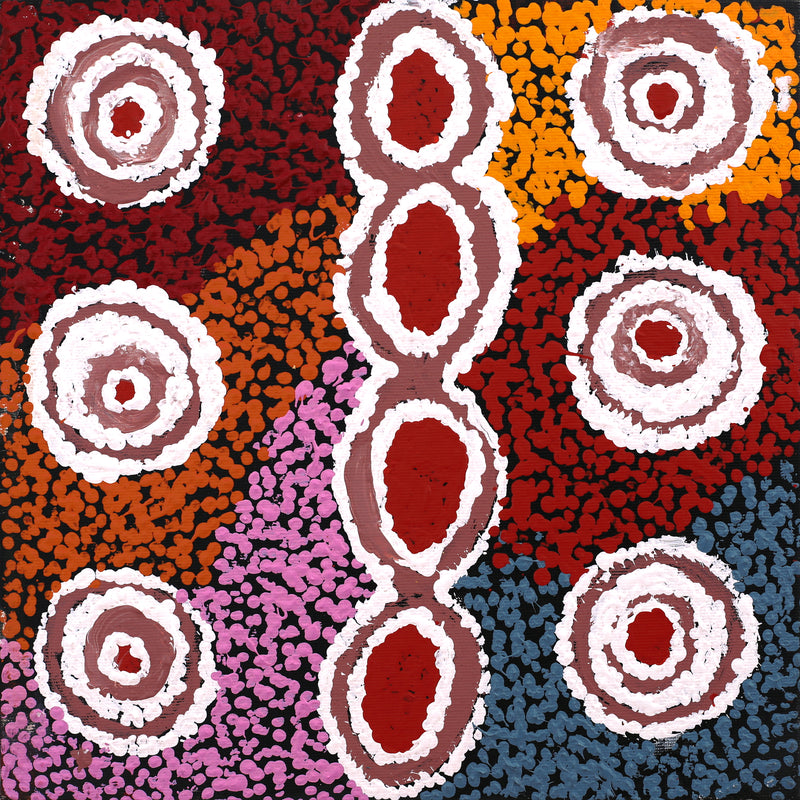 Aboriginal Artwork by Ruth Nungarrayi Spencer, Warlukurlangu Jukurrpa (Fire country Dreaming), 30x30cm
