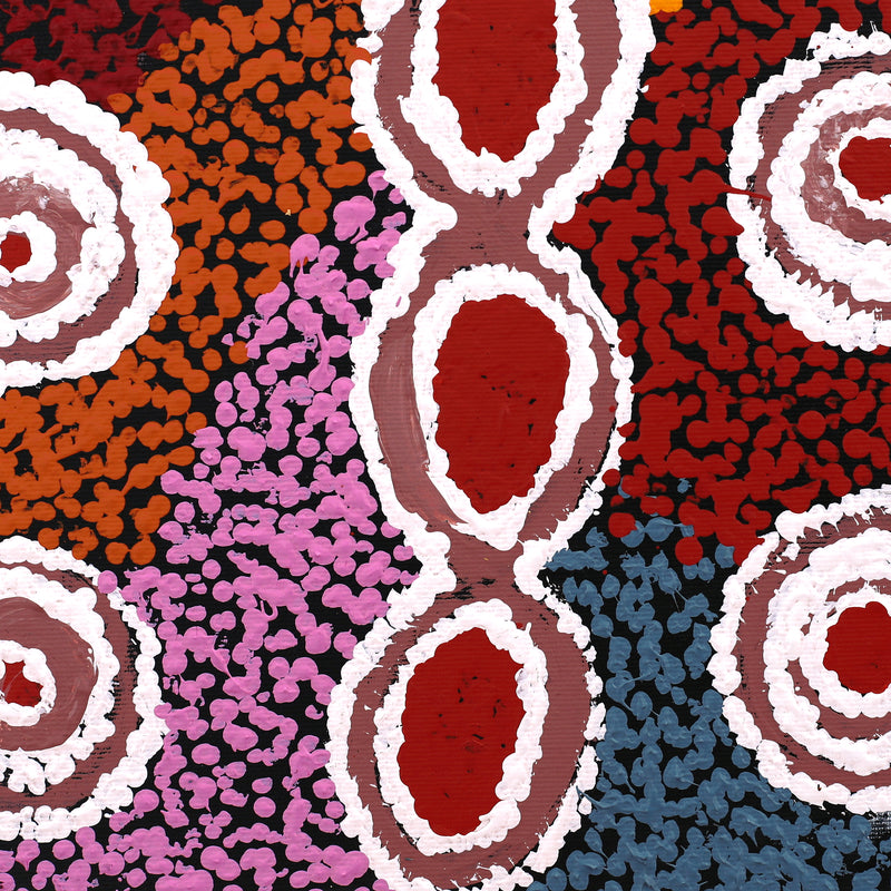 Aboriginal Artwork by Ruth Nungarrayi Spencer, Warlukurlangu Jukurrpa (Fire country Dreaming), 30x30cm