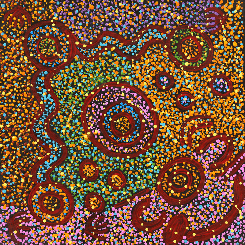 Aboriginal Artwork by Ruth Nungarrayi Spencer, Wardapi Jukurrpa (Goanna Dreaming) - Yarripurlangu, 30x30cm