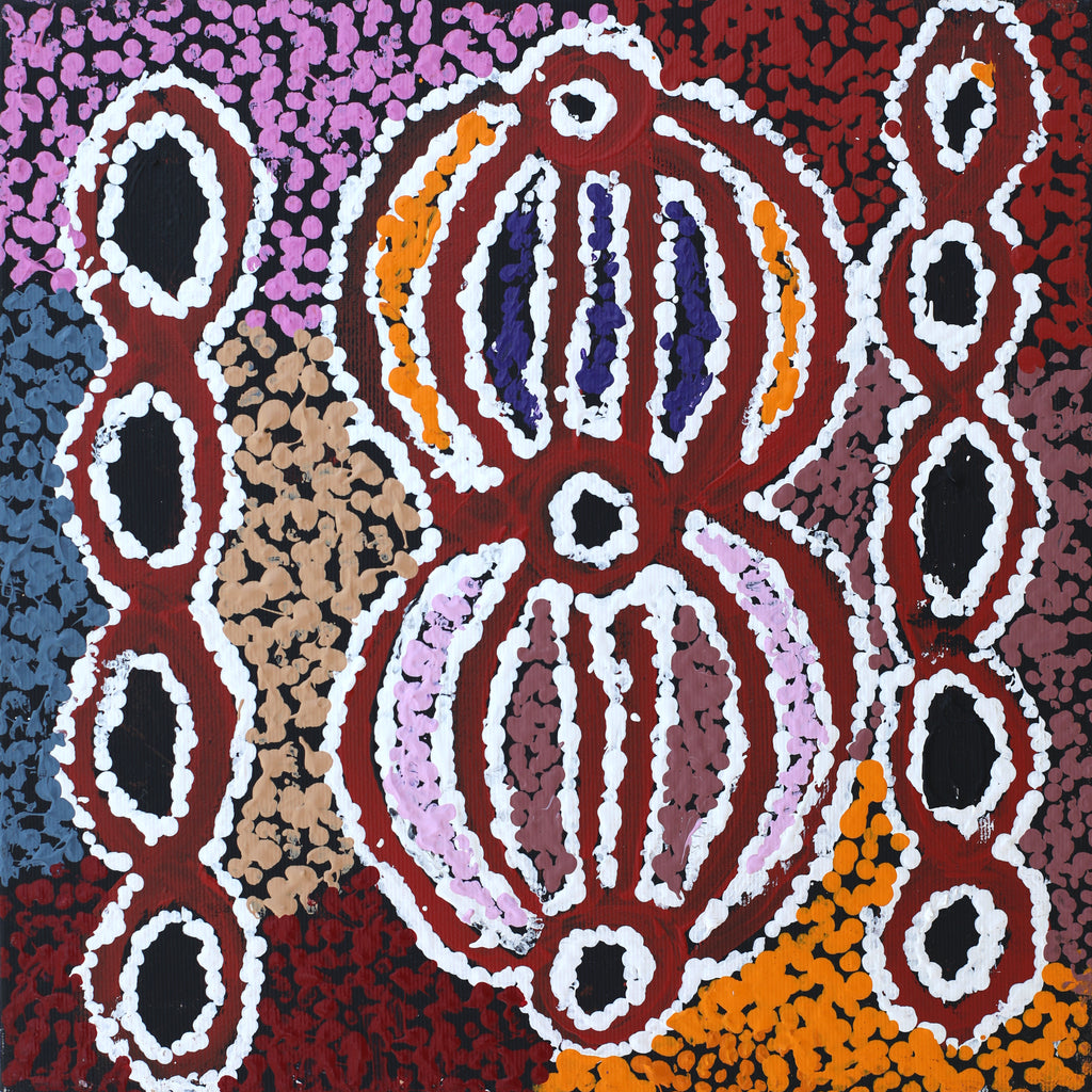 Aboriginal Artwork by Ruth Nungarrayi Spencer, Wardapi Jukurrpa (Goanna Dreaming) - Yarripurlangu, 30x30cm - ART ARK®